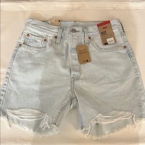 Levi's 501 Light Blue Distressed Denim Shorts